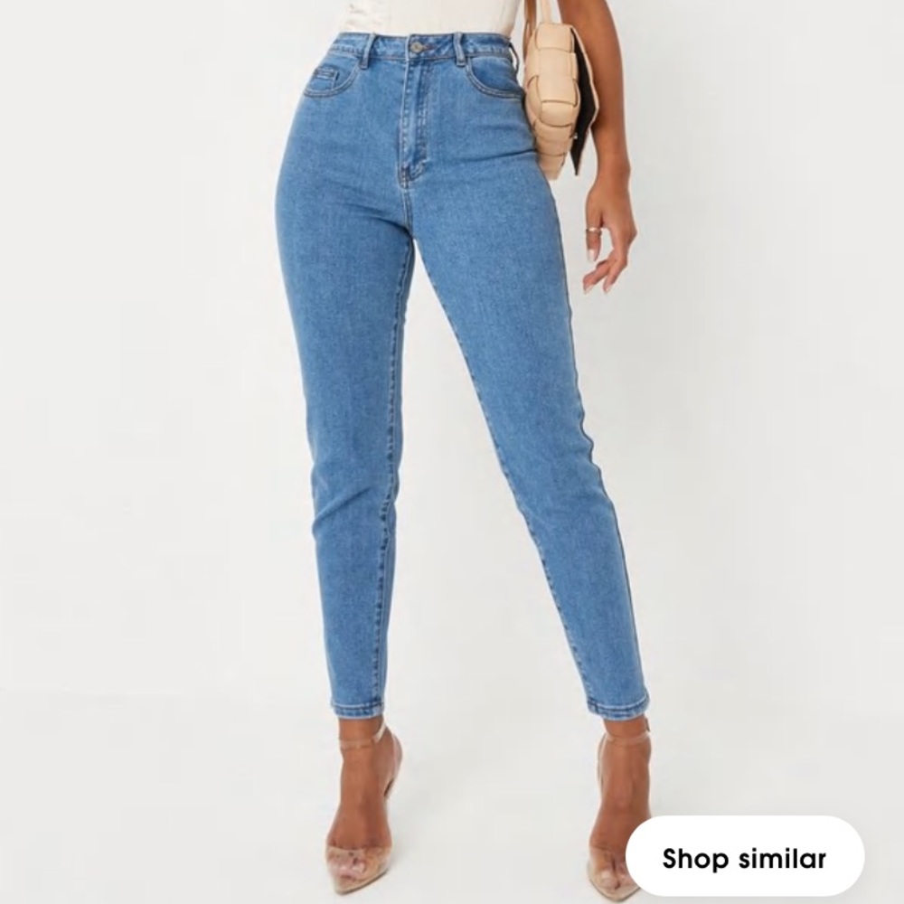 Missguided blue high waisted comfort stretch denim mom jeans in size US12L